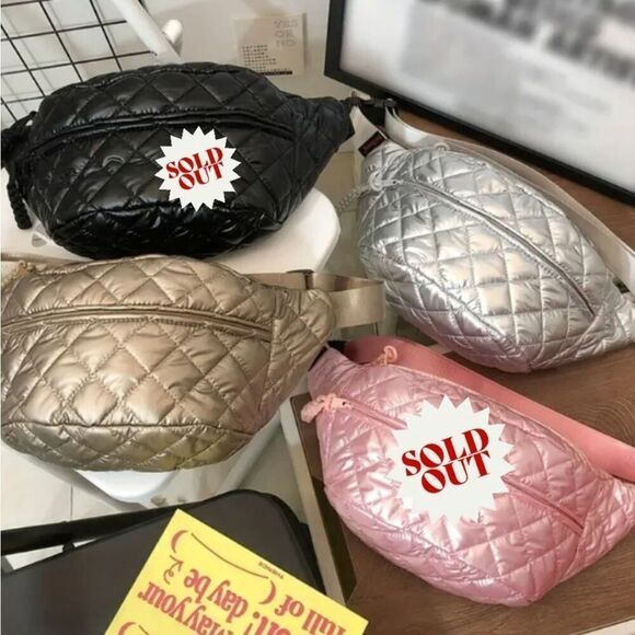 Stylish Quilted Chest Sling Travel Bag in Silver, Bronze or Black Tone - Picture 3 of 9